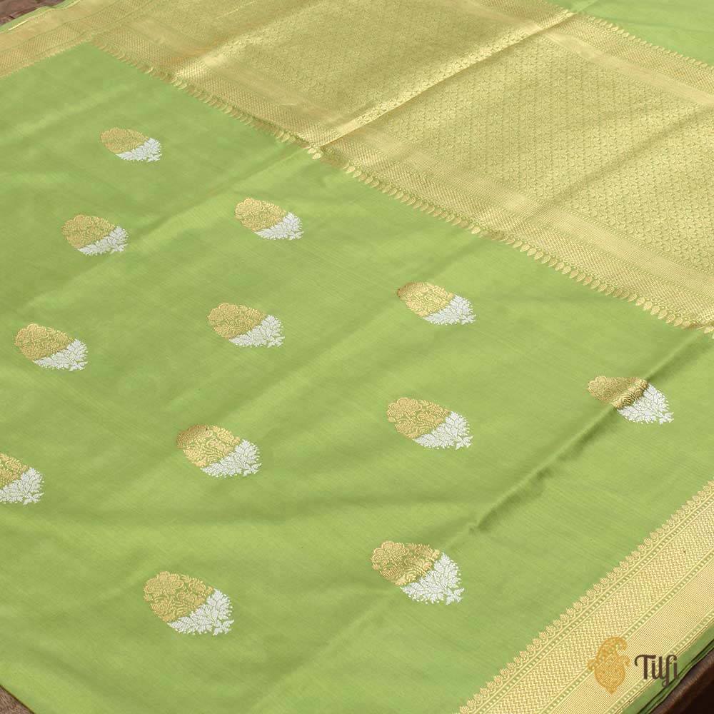 Pista Green Pure Katan Silk Handloom Banarasi Saree
