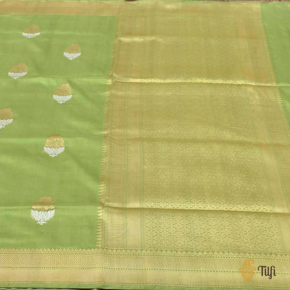 Pista Green Pure Katan Silk Handloom Banarasi Saree
