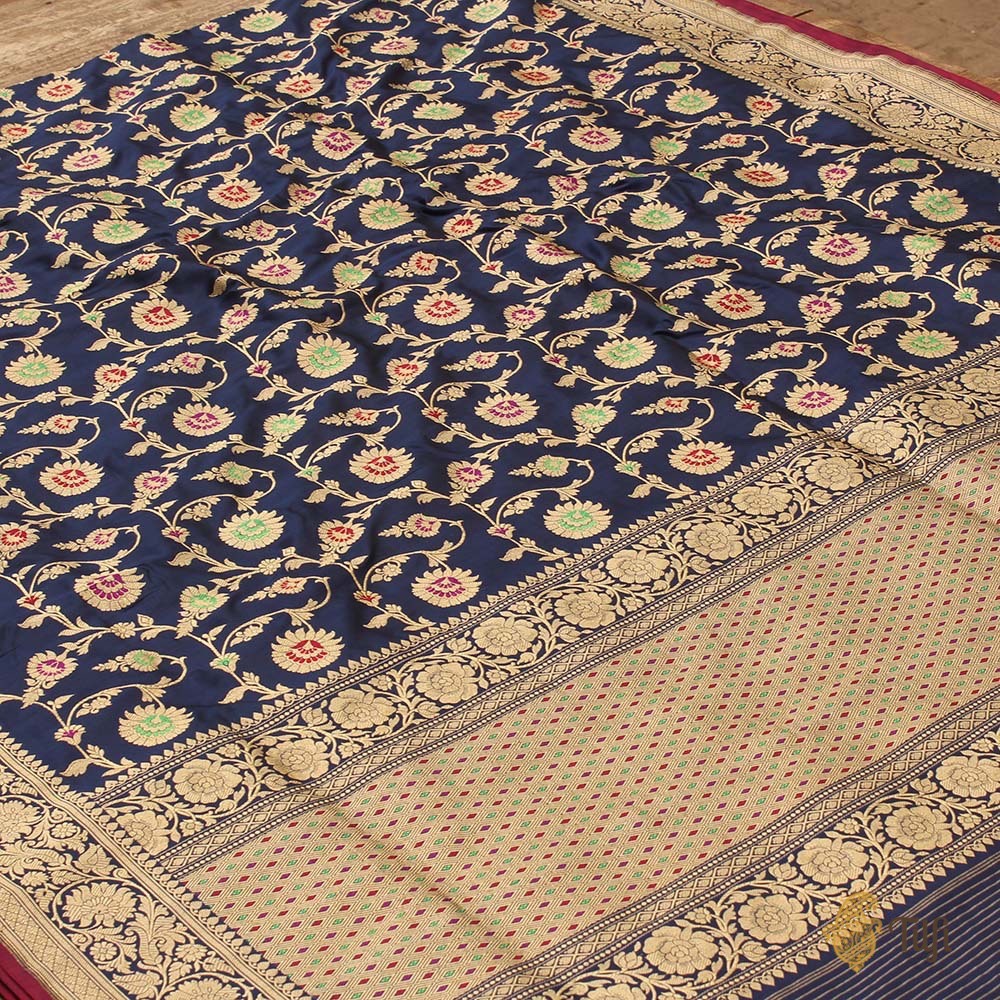 Navy Blue Pure Katan Silk Banarasi Handloom Saree