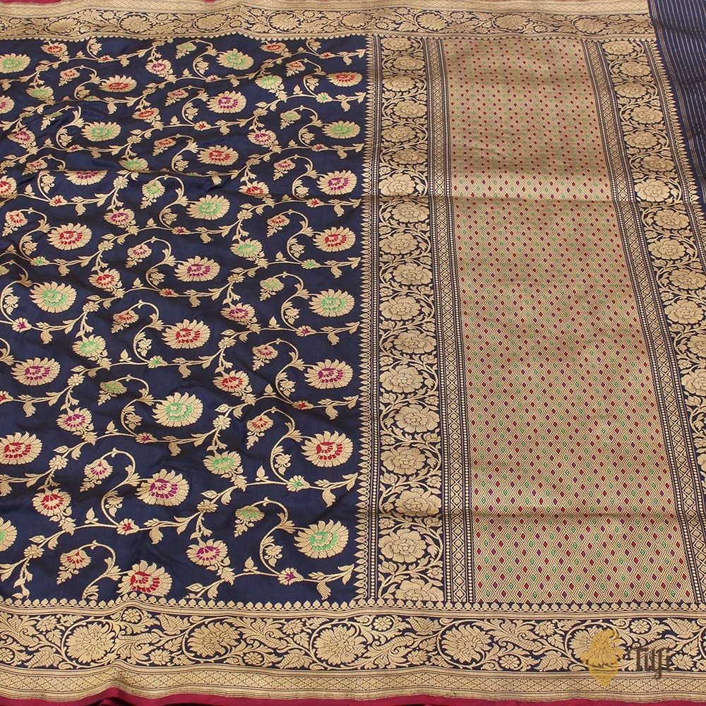 Navy Blue Pure Katan Silk Banarasi Handloom Saree