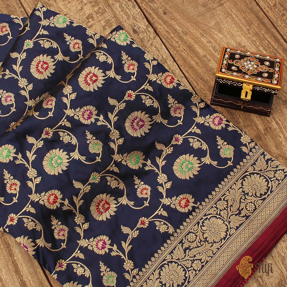 Navy Blue Pure Katan Silk Banarasi Handloom Saree