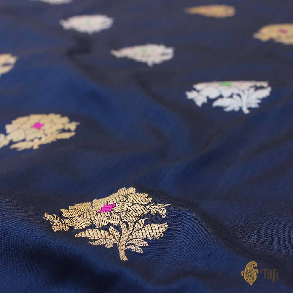 Black-Navy Blue Pure Katan Silk Banarasi Handloom Saree