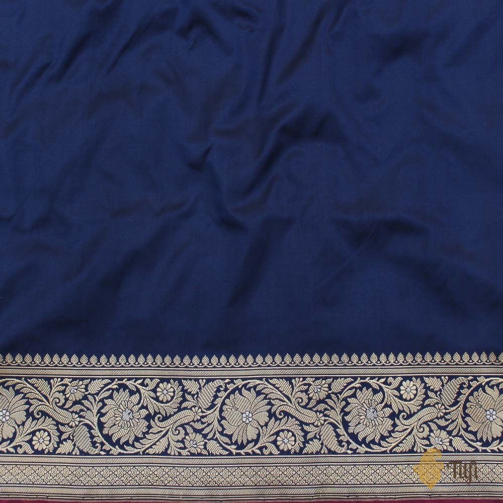 Black-Navy Blue Pure Katan Silk Banarasi Handloom Saree