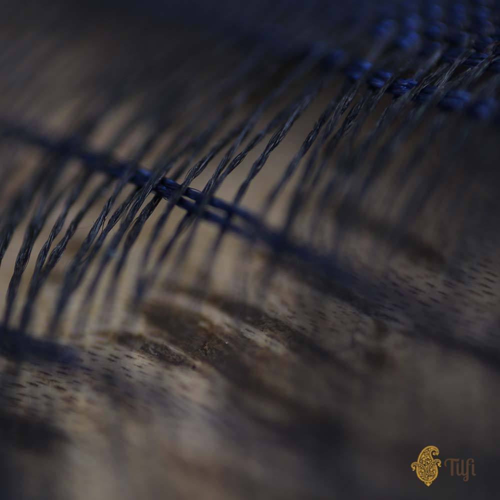 Black-Navy Blue Pure Katan Silk Banarasi Handloom Saree