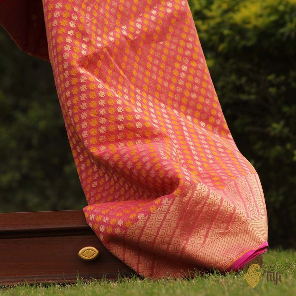 Pink-Peach Pure Silk by Cotton Banarasi Handloom Saree