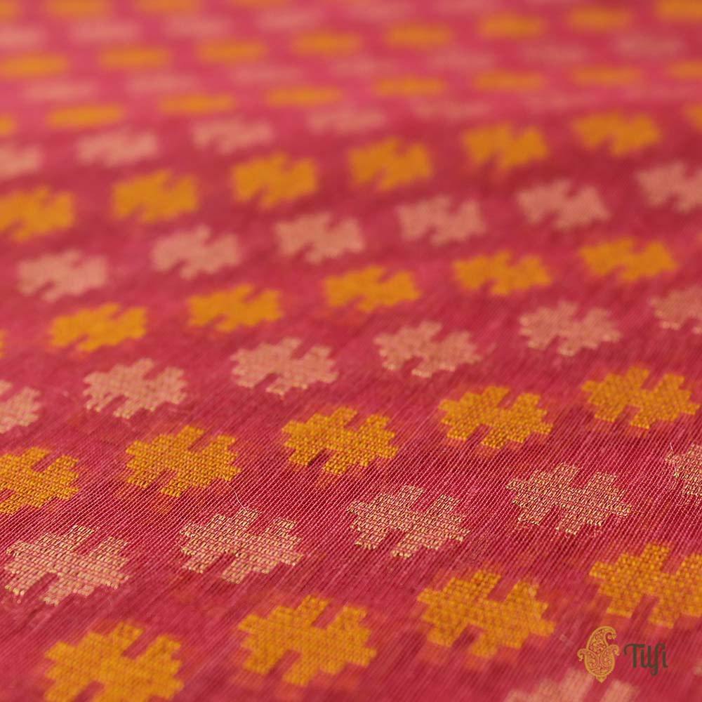 Pink-Peach Pure Silk by Cotton Banarasi Handloom Saree