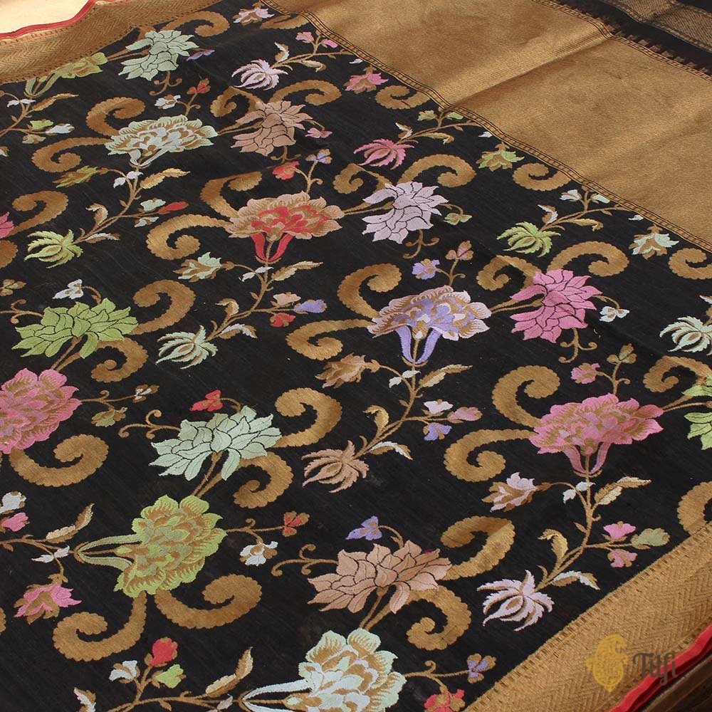 Black Pure Dupion Silk Banarasi Handloom Saree