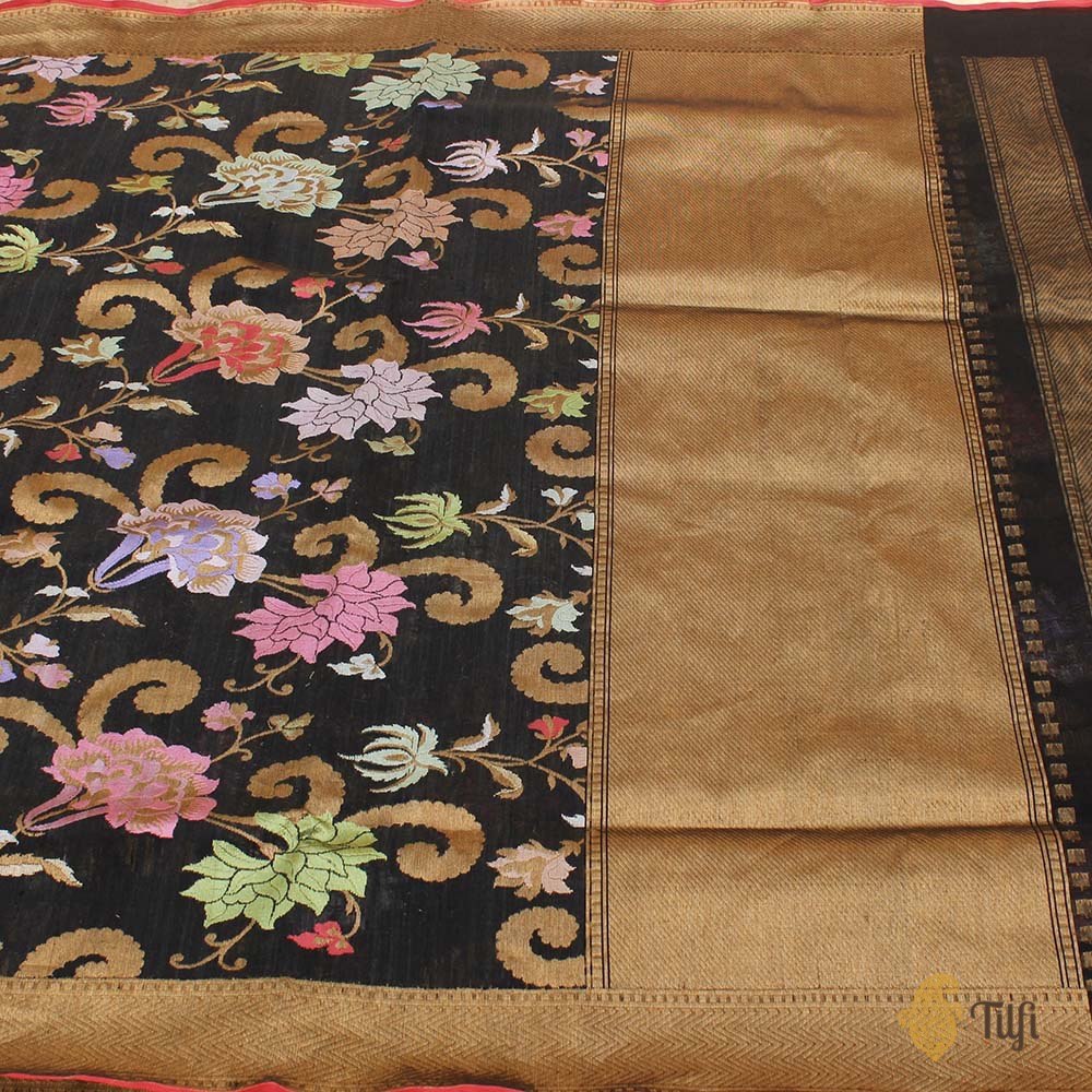 Black Pure Dupion Silk Banarasi Handloom Saree