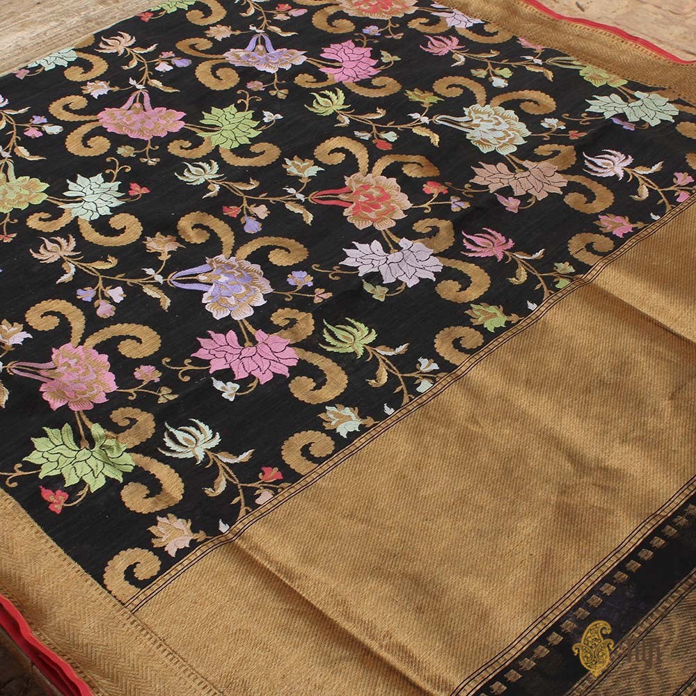 Black Pure Dupion Silk Banarasi Handloom Saree