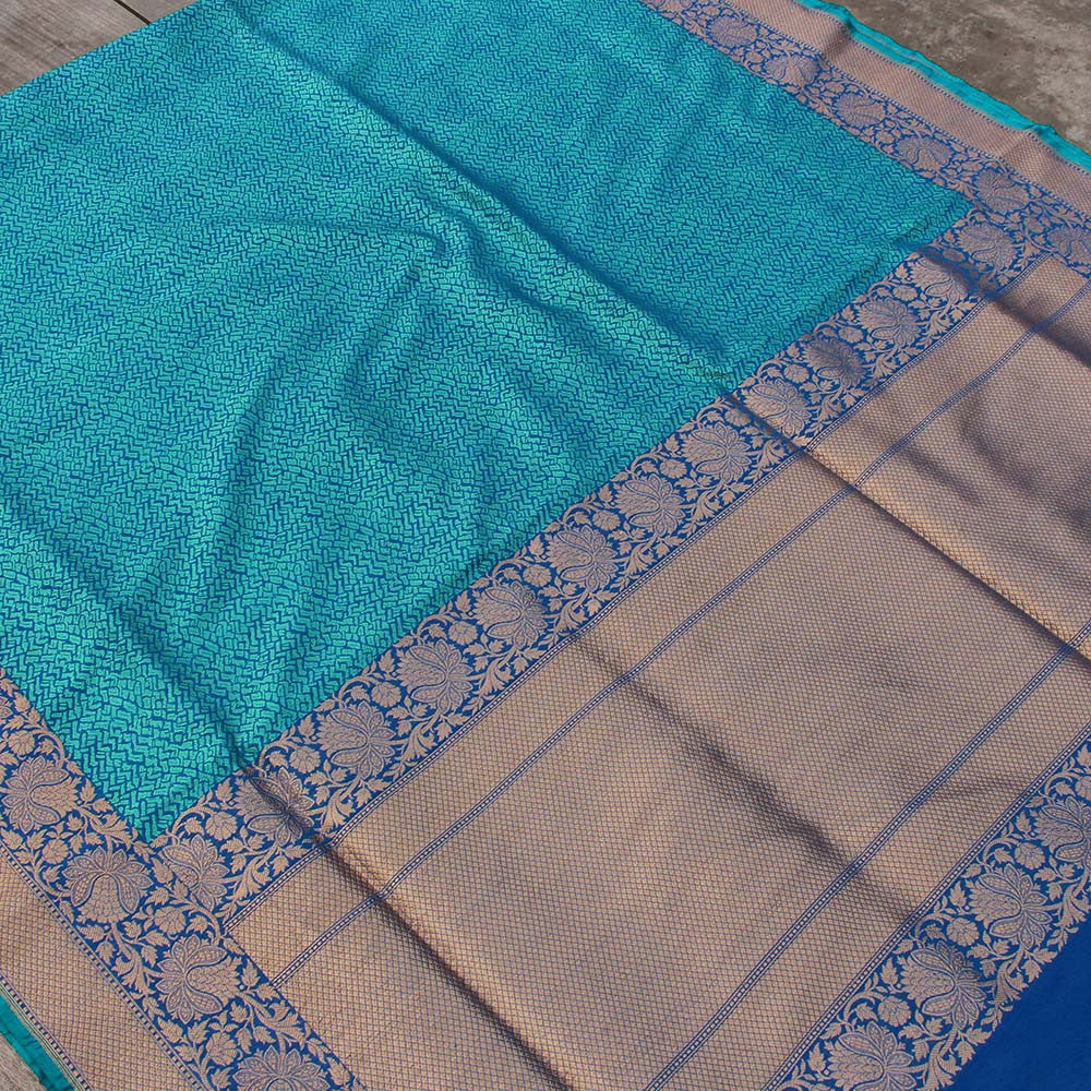 Sea Green-Blue Pure Silk Georgette Banarasi Handloom Saree