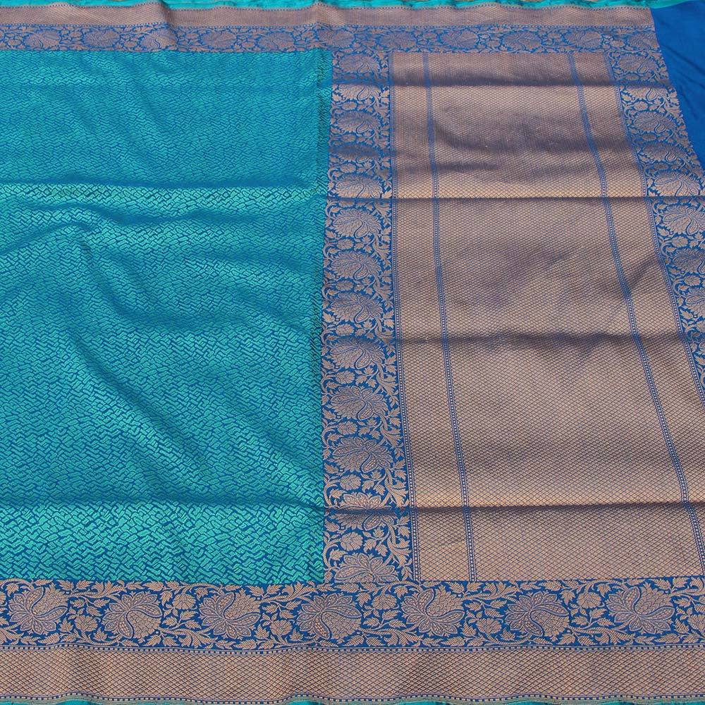 Sea Green-Blue Pure Silk Georgette Banarasi Handloom Saree