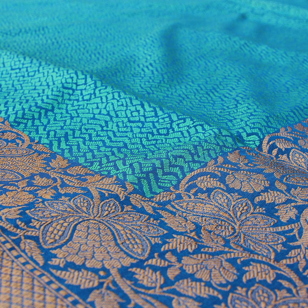 Sea Green-Blue Pure Silk Georgette Banarasi Handloom Saree