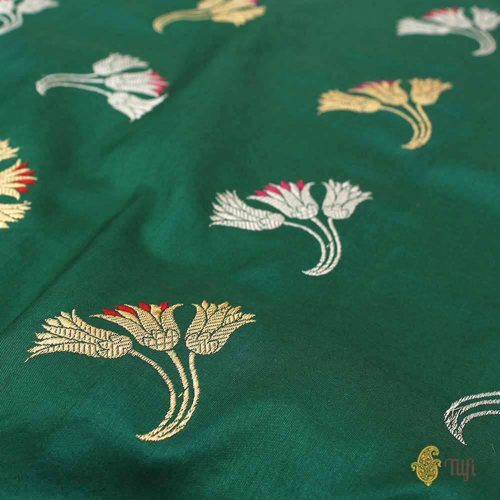 Bottle Green Pure Katan Silk Banarasi Handloom Saree
