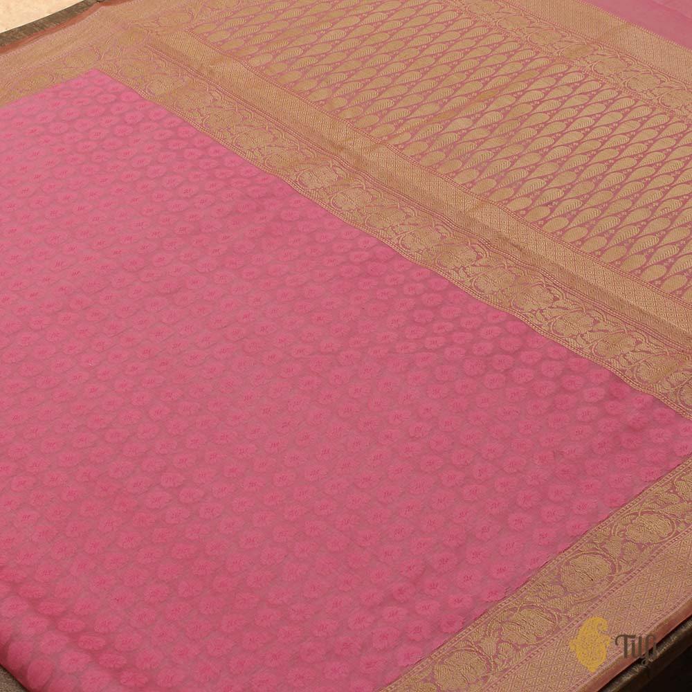 Cream-Pink Pure Cotton Handwoven Banarasi Saree