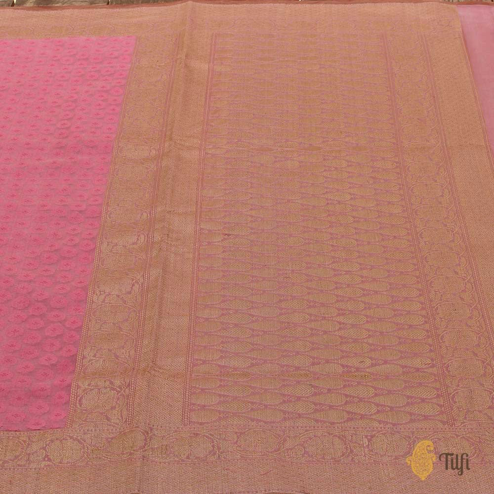 Cream-Pink Pure Cotton Handwoven Banarasi Saree