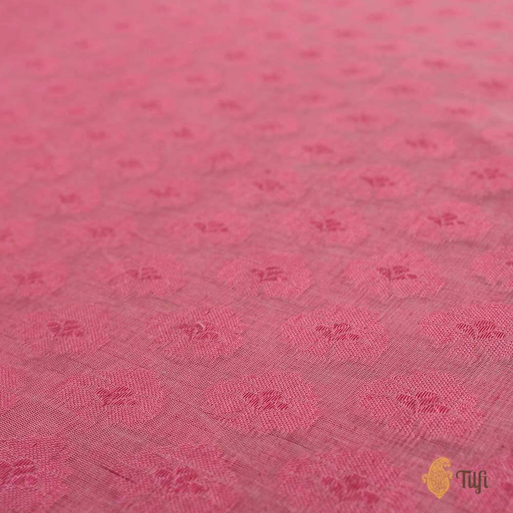 Cream-Pink Pure Cotton Handwoven Banarasi Saree
