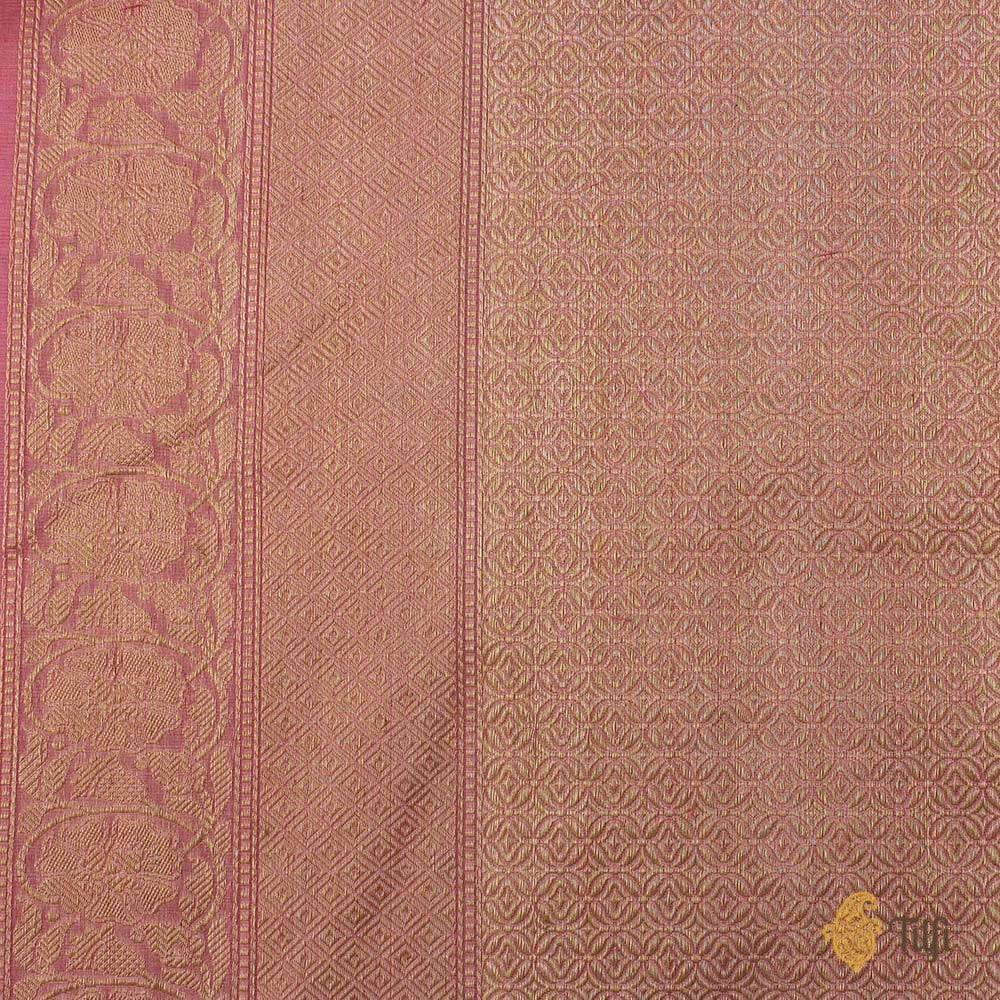 Cream-Pink Pure Cotton Handwoven Banarasi Saree