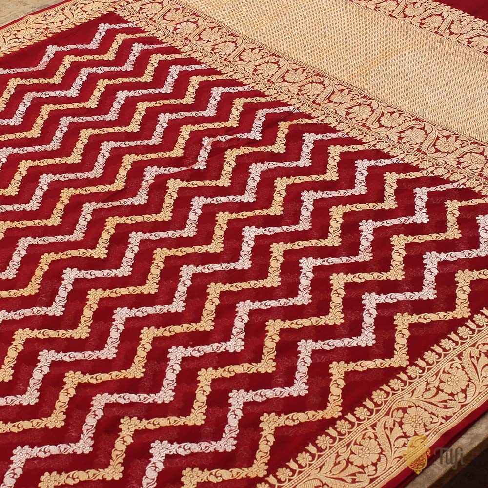 Maroon Pure Georgette Banarasi Handloom Saree