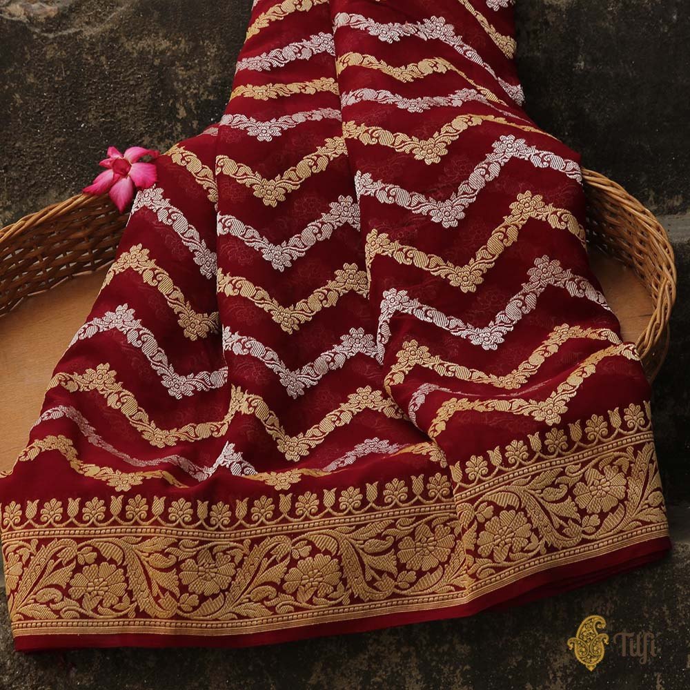 Maroon Pure Georgette Banarasi Handloom Saree