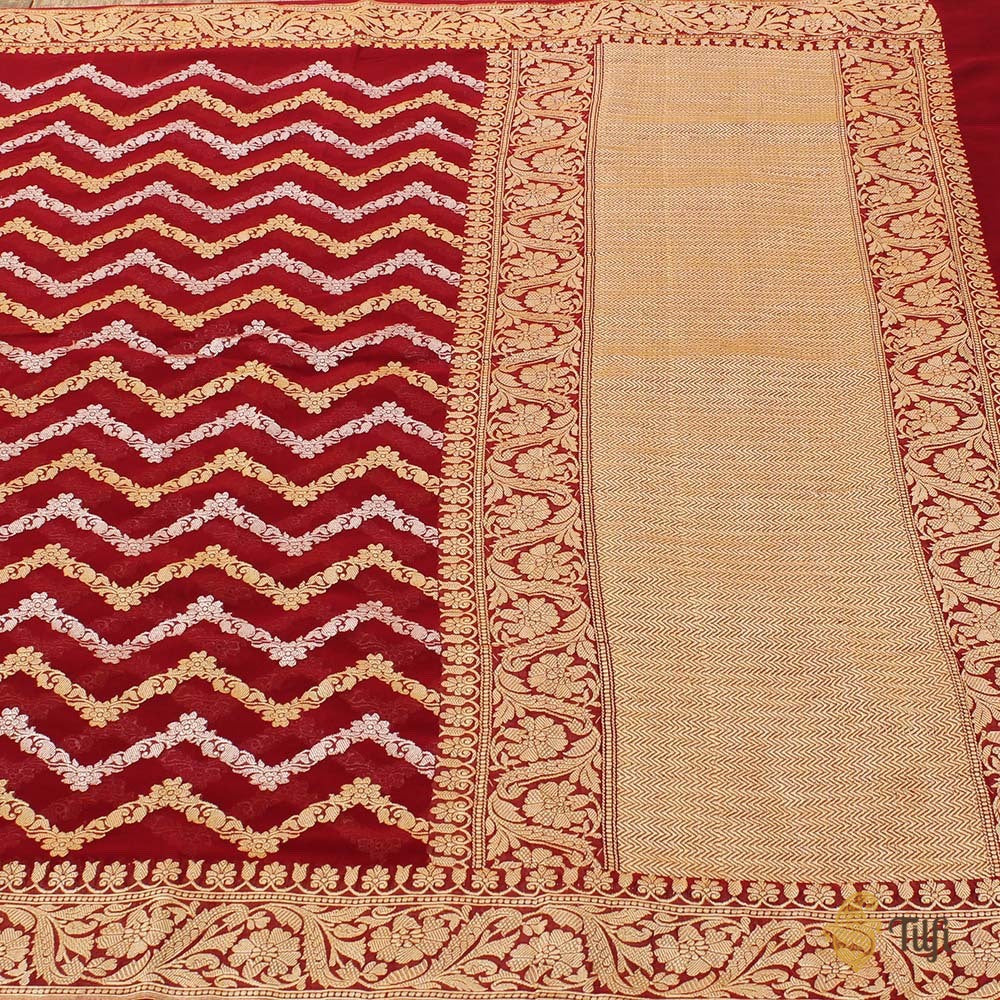 Maroon Pure Georgette Banarasi Handloom Saree