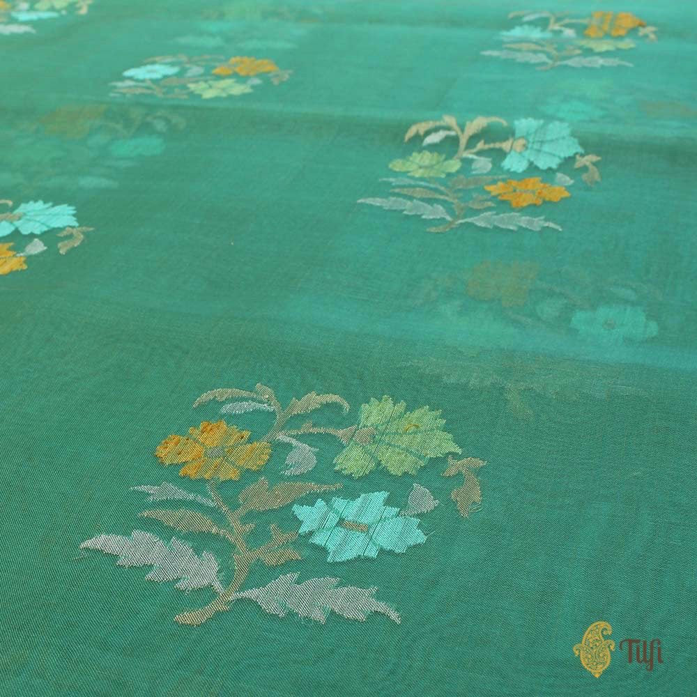 Turquoise Green Pure Kora Silk Handloom Banarasi Saree