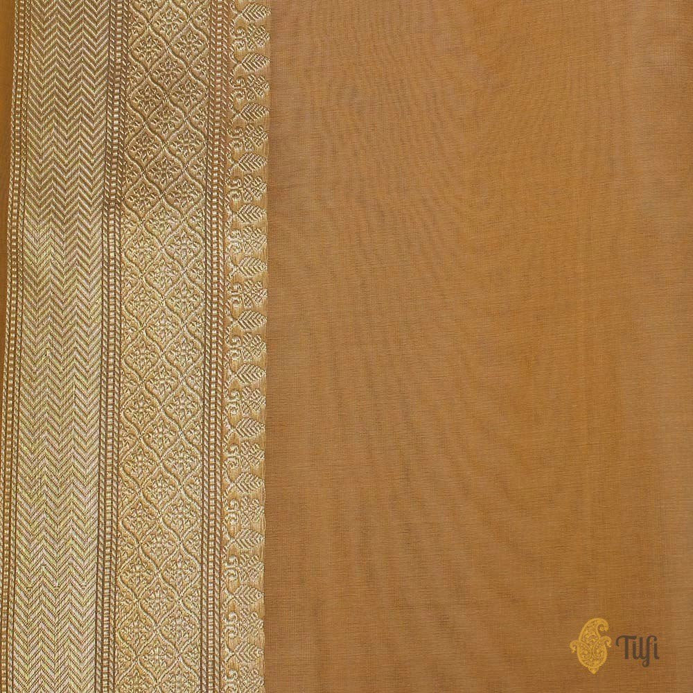 Off White-Yellowish Orange Pure Kora Silk Handwoven Banarasi Saree