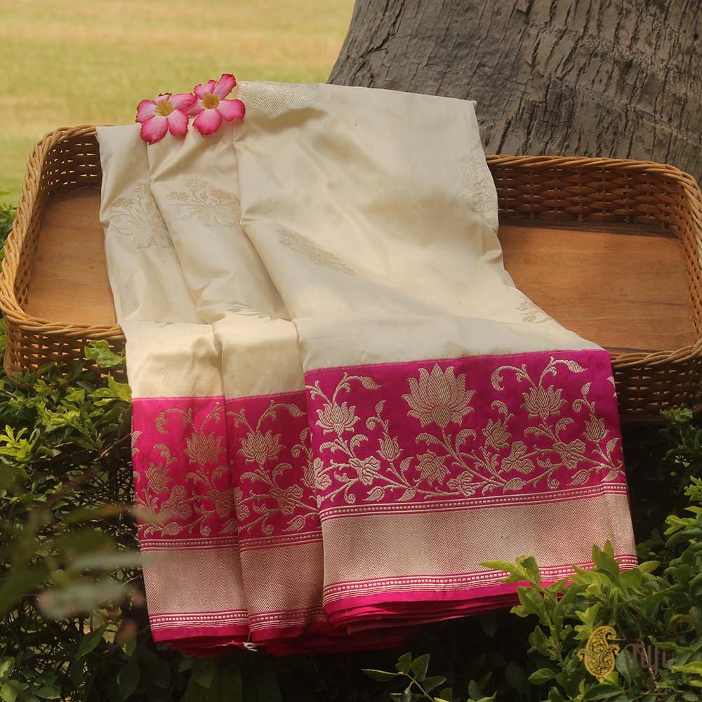 Buy Pink & Red Printed Tussar Silk Saree Online | Samyakk