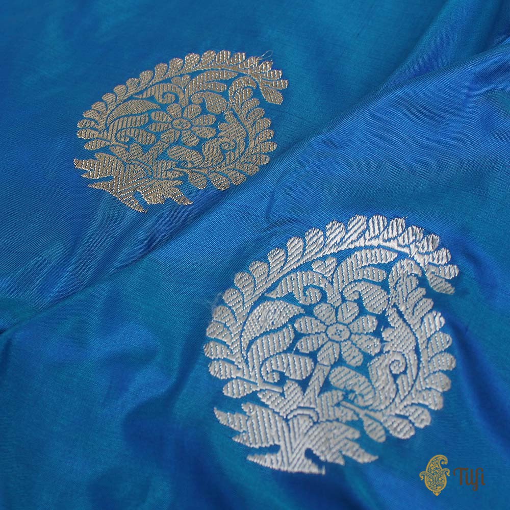 Turquoise Blue-Royal Blue Pure Katan Silk Banarasi Handloom Saree