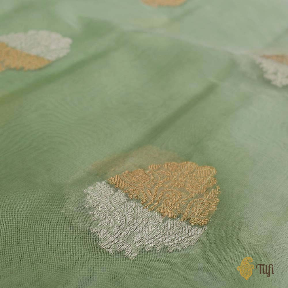 Light Aqua Green Pure Kora Silk Banarasi Handloom Saree