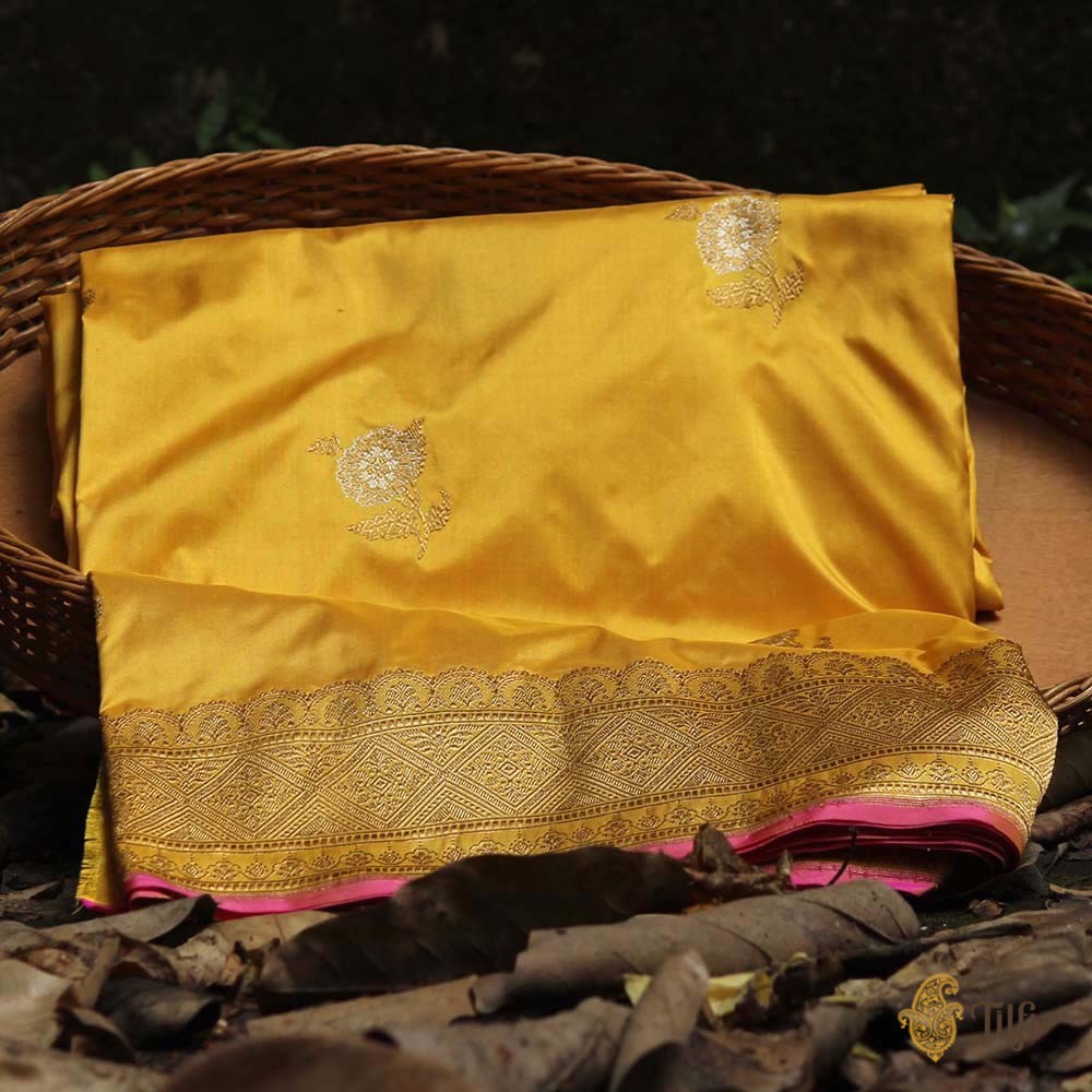 Yellow Pure Katan Silk Banarasi Handloom Saree