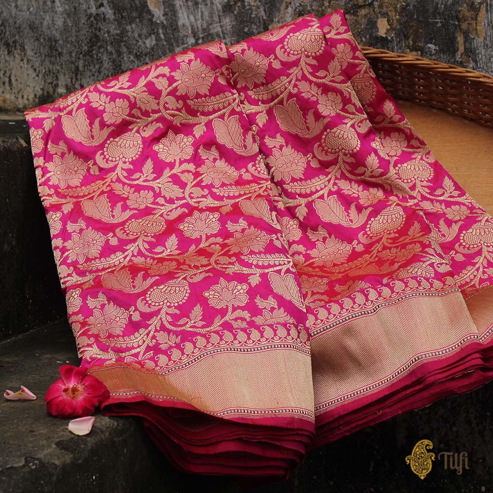 Red-Rani Pink Pure Katan Silk Banarasi Handloom Saree