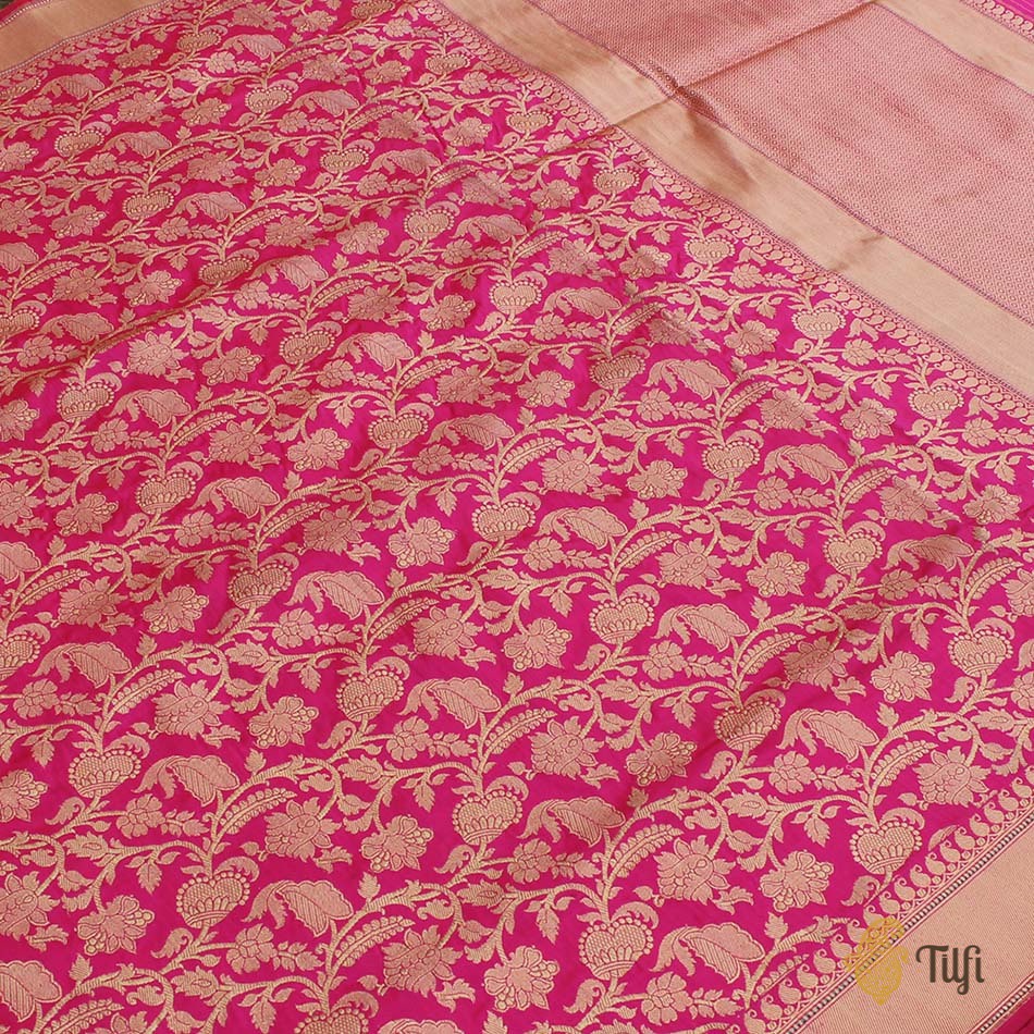 Red-Rani Pink Pure Katan Silk Banarasi Handloom Saree