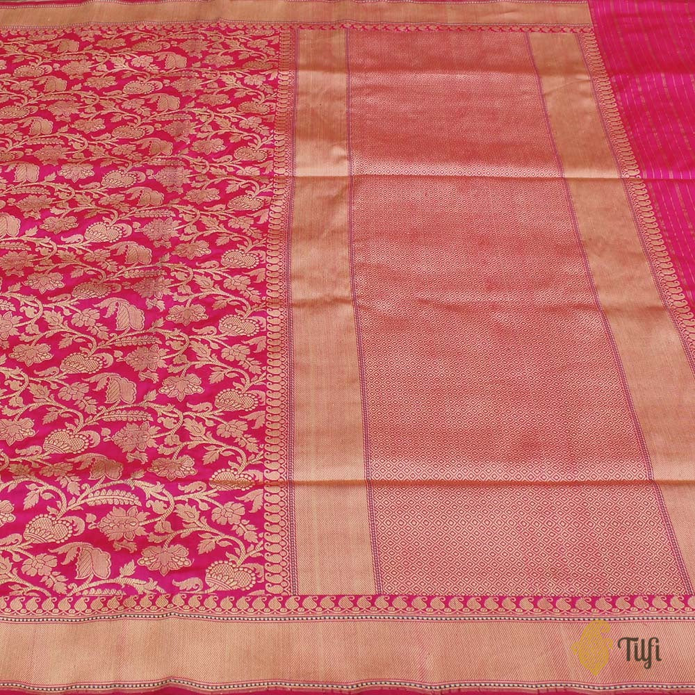 Red-Rani Pink Pure Katan Silk Banarasi Handloom Saree