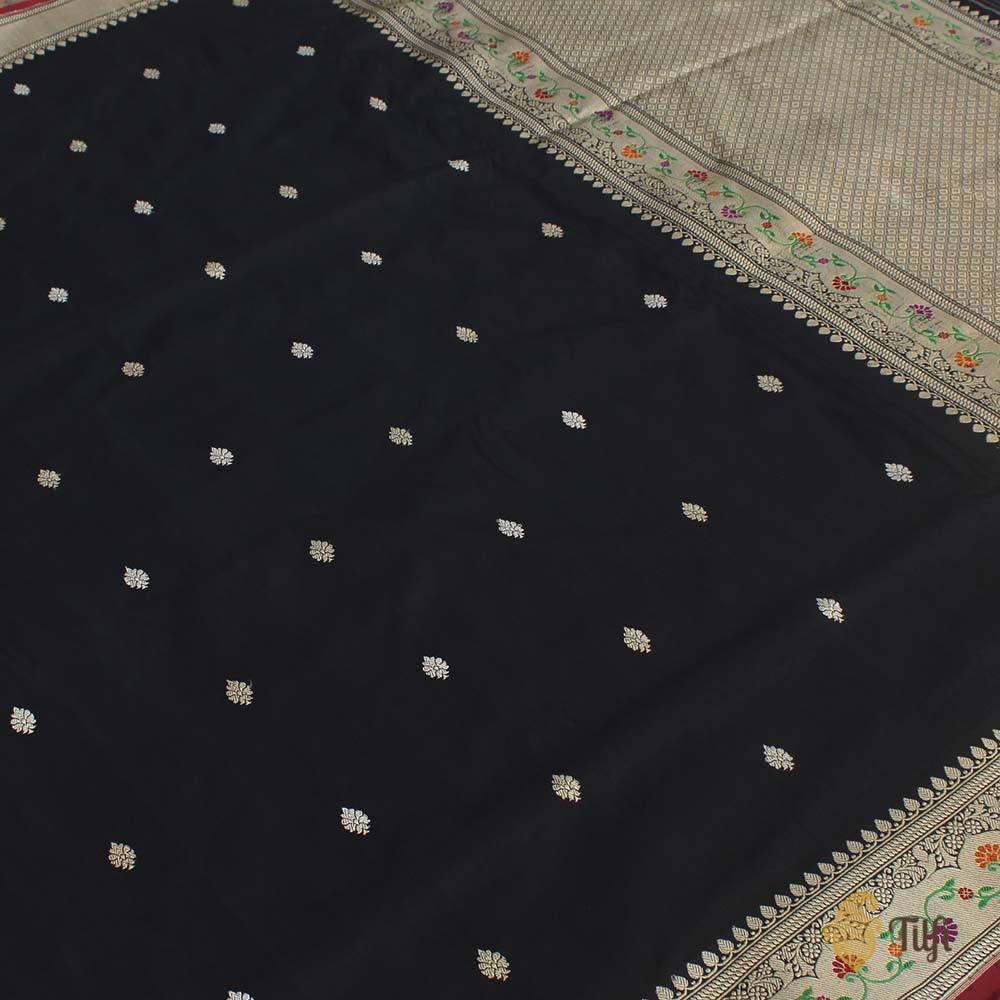Black Pure Katan Silk Banarasi Handloom Saree