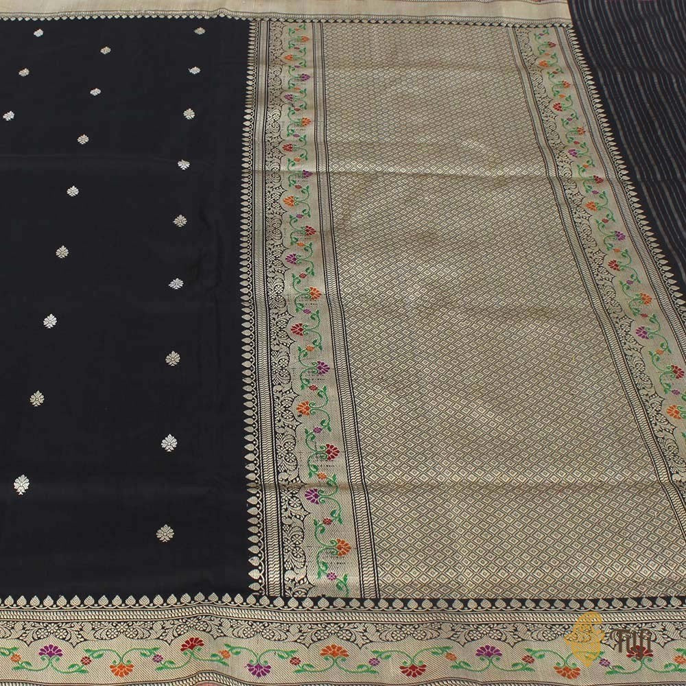 Black Pure Katan Silk Banarasi Handloom Saree