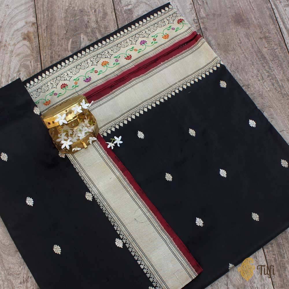 Black Pure Katan Silk Banarasi Handloom Saree