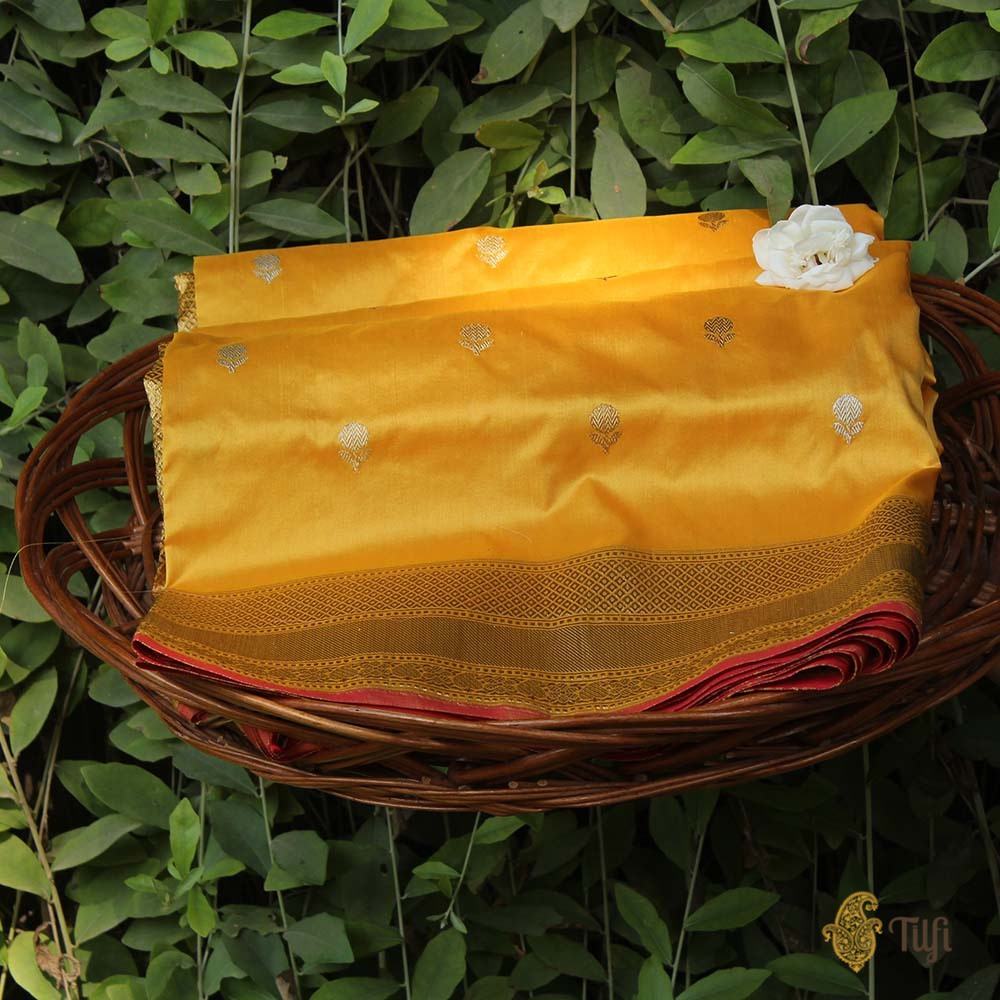 Yellow Pure Katan Silk Banarasi Handloom Saree