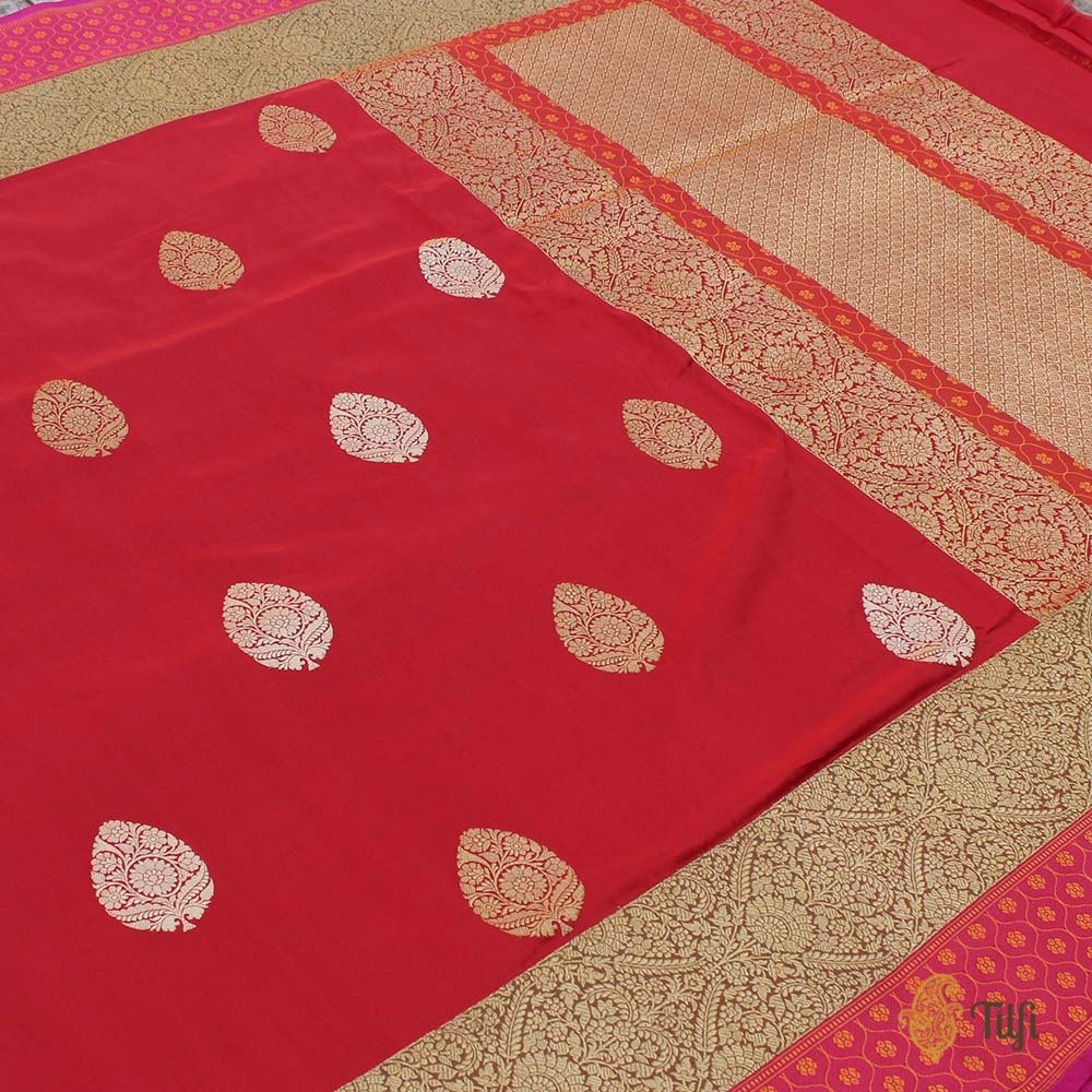 Red Pure Katan Silk Banarasi Handloom Saree