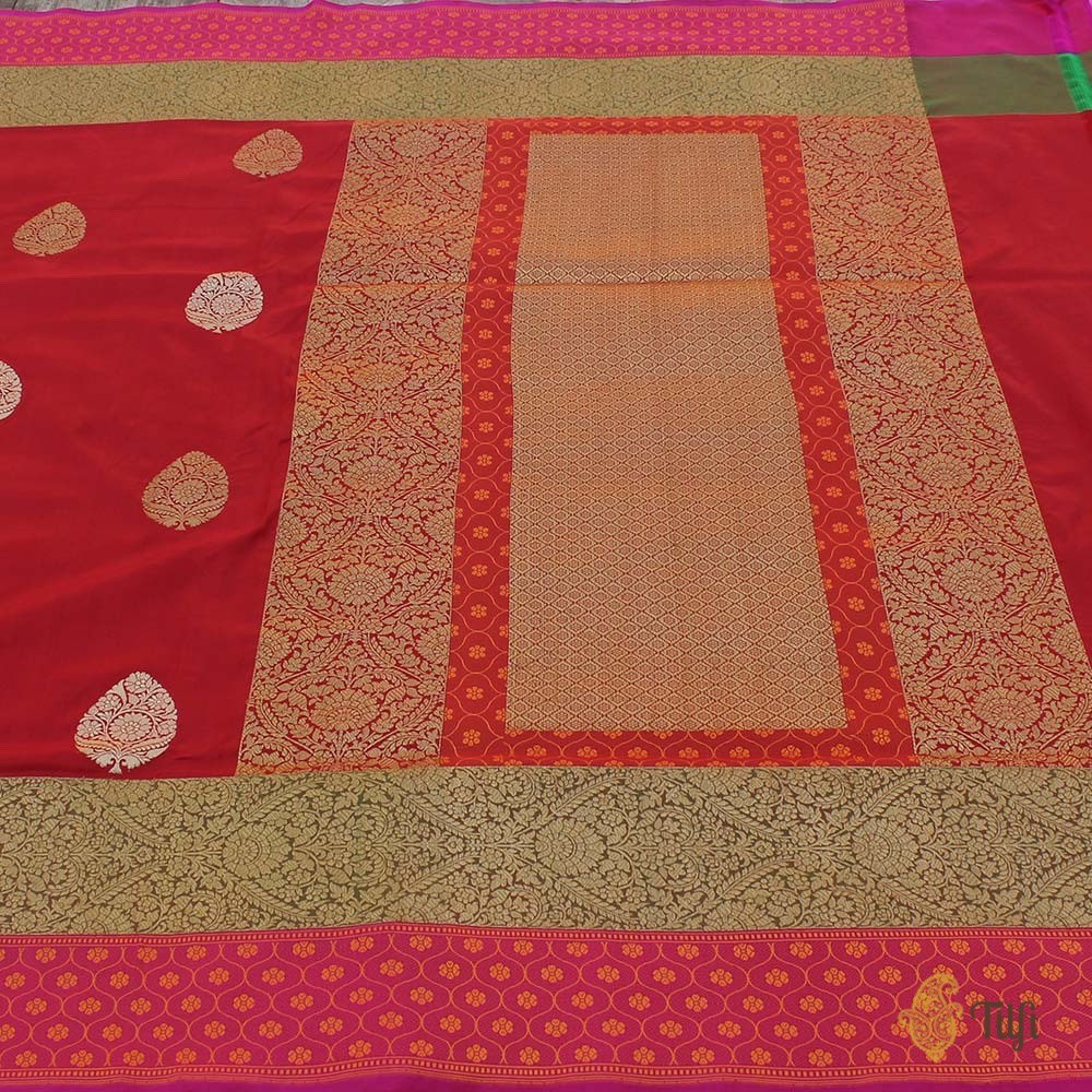 Red Pure Katan Silk Banarasi Handloom Saree