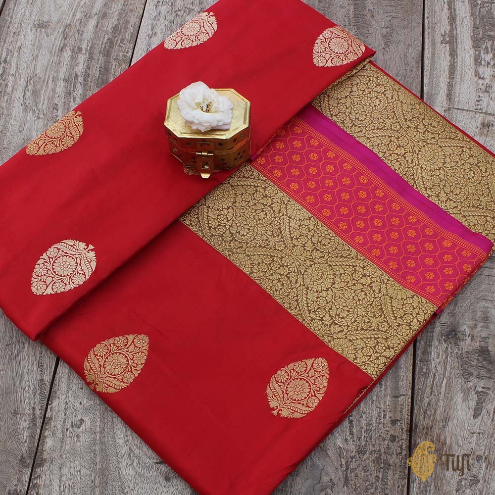 Red Pure Katan Silk Banarasi Handloom Saree