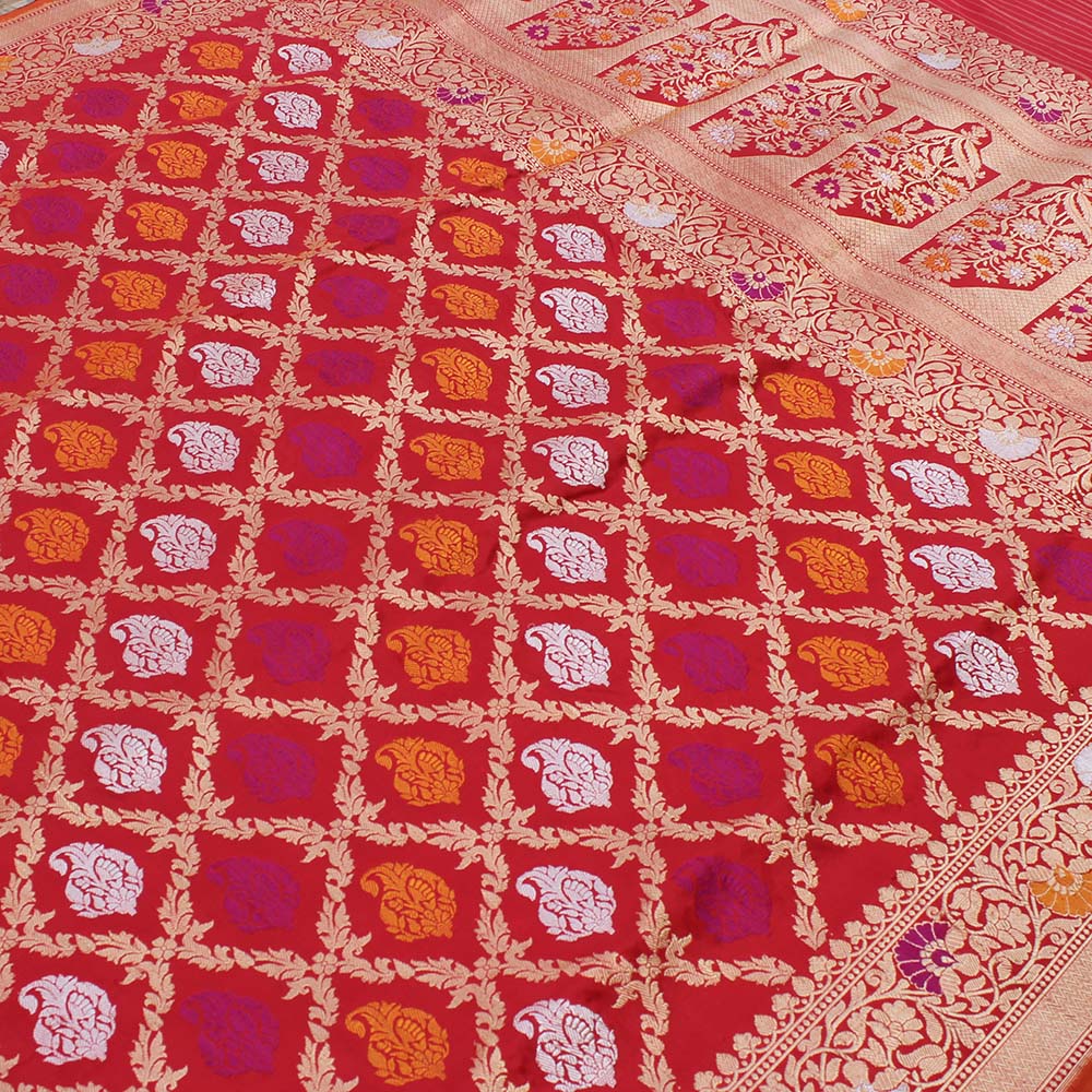 Red Pure Katan Silk Banarasi Handloom Saree