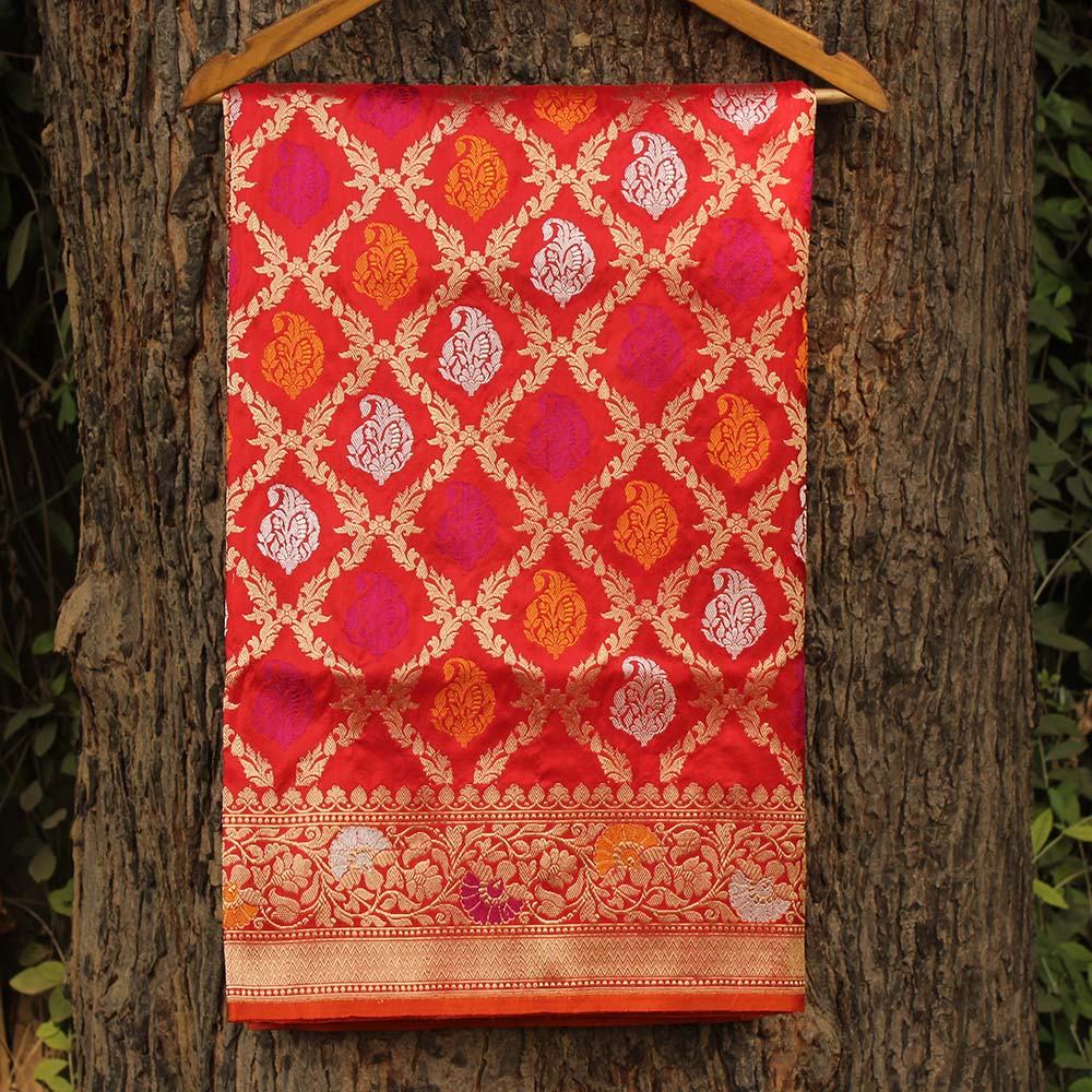 Red Pure Katan Silk Banarasi Handloom Saree