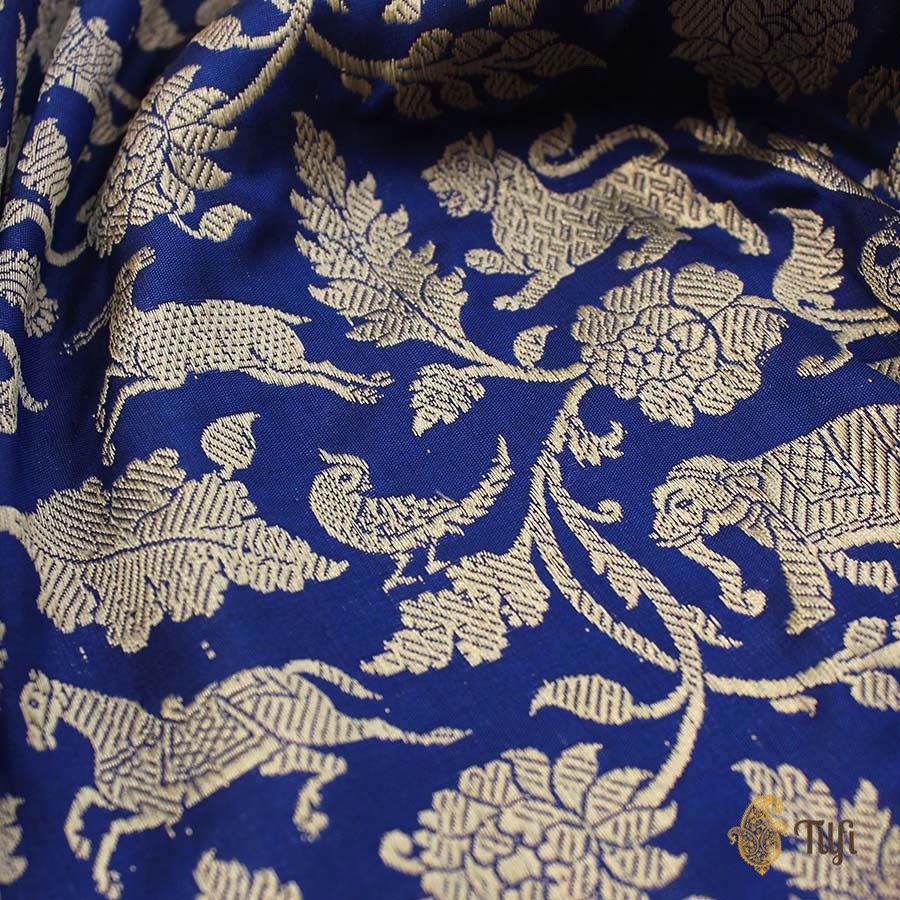 Black-Dark Blue Pure Katan Silk Banarasi Shikaargah Handloom Saree