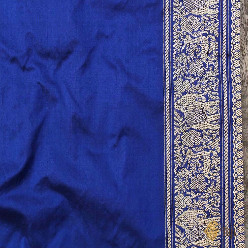 Black-Dark Blue Pure Katan Silk Banarasi Shikaargah Handloom Saree
