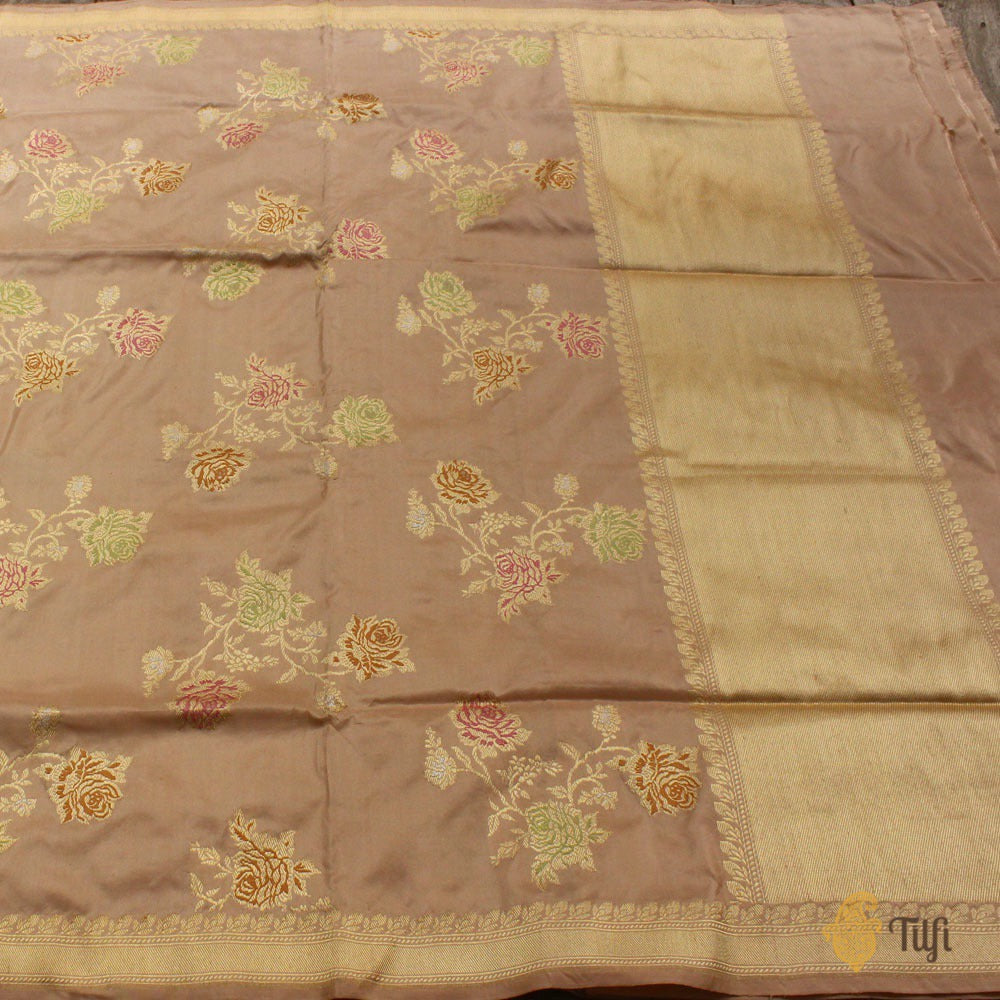 Dusty Rose Pink Pure Katan Silk Banarasi Handloom Saree