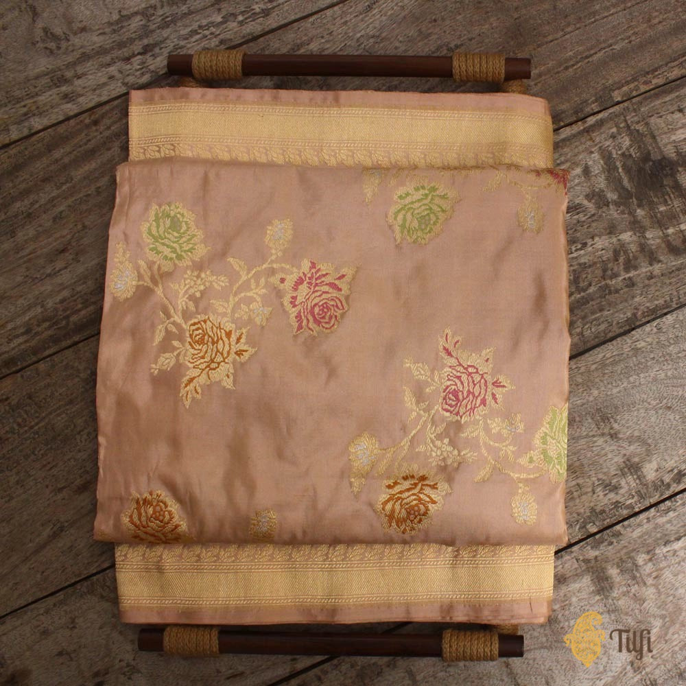 Dusty Rose Pink Pure Katan Silk Banarasi Handloom Saree