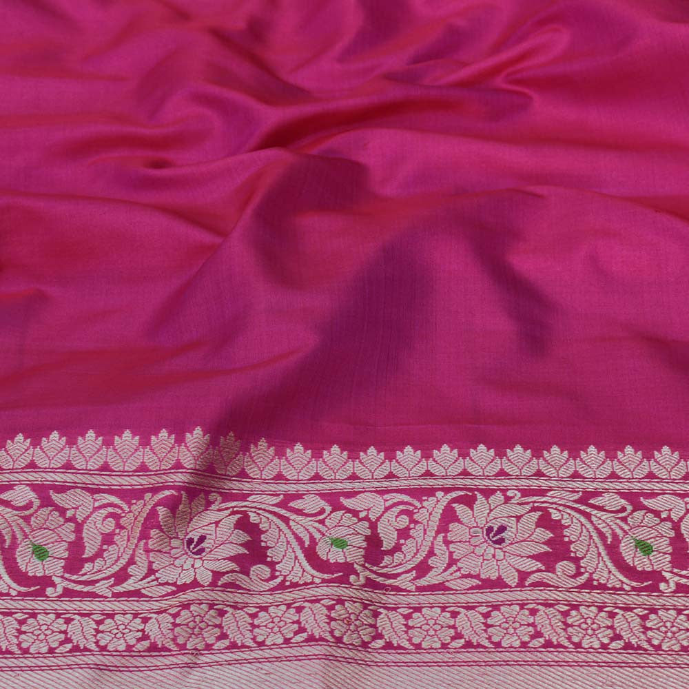 Red-Rani Pink Pure Katan Silk Banarasi Handloom Saree - Tilfi