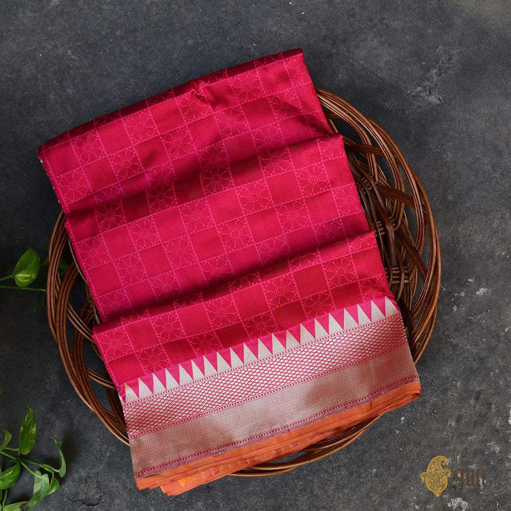 Red-Pink Pure Katan Silk Banarasi Handloom Saree