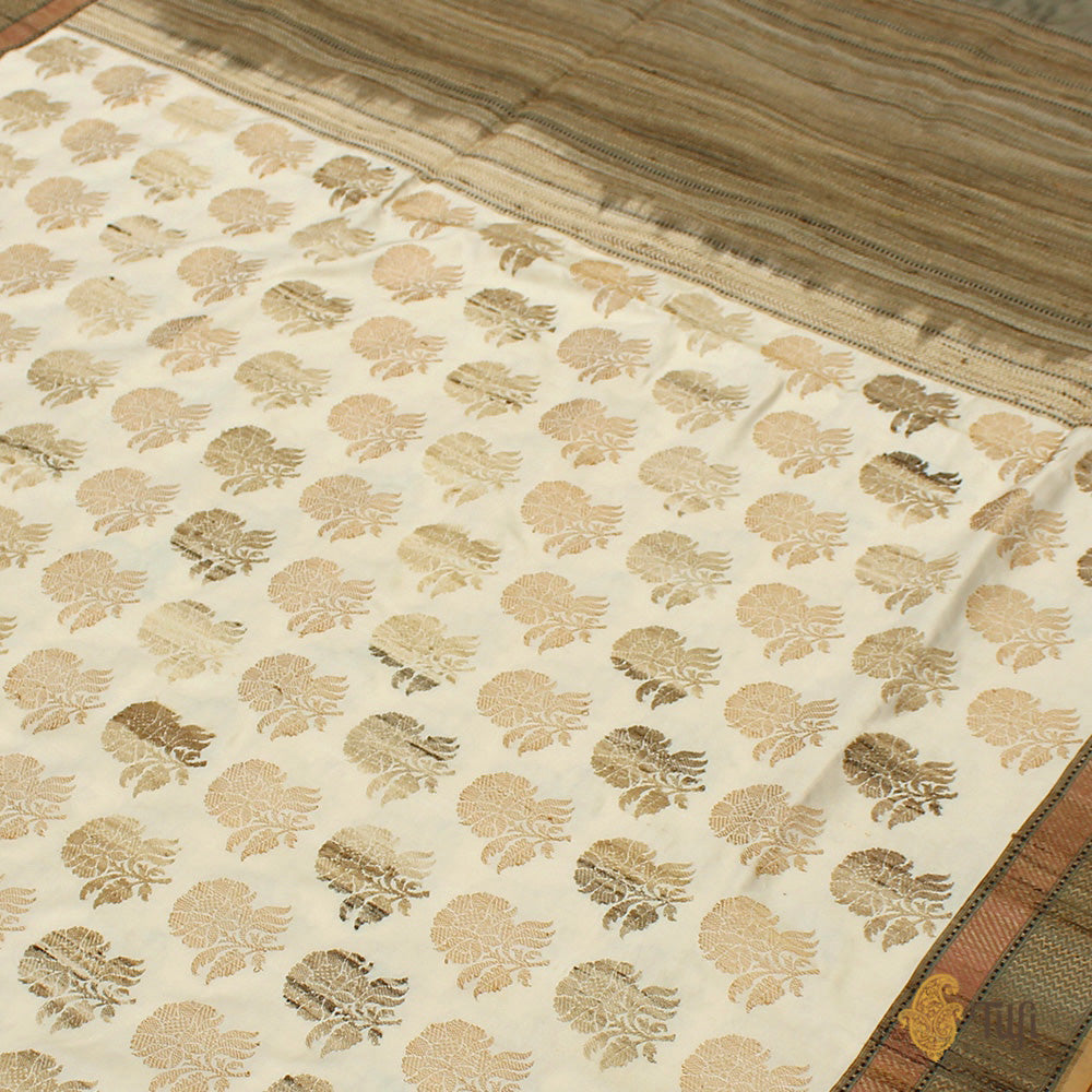 Off-White Pure Katan Silk Banarasi Handloom Saree