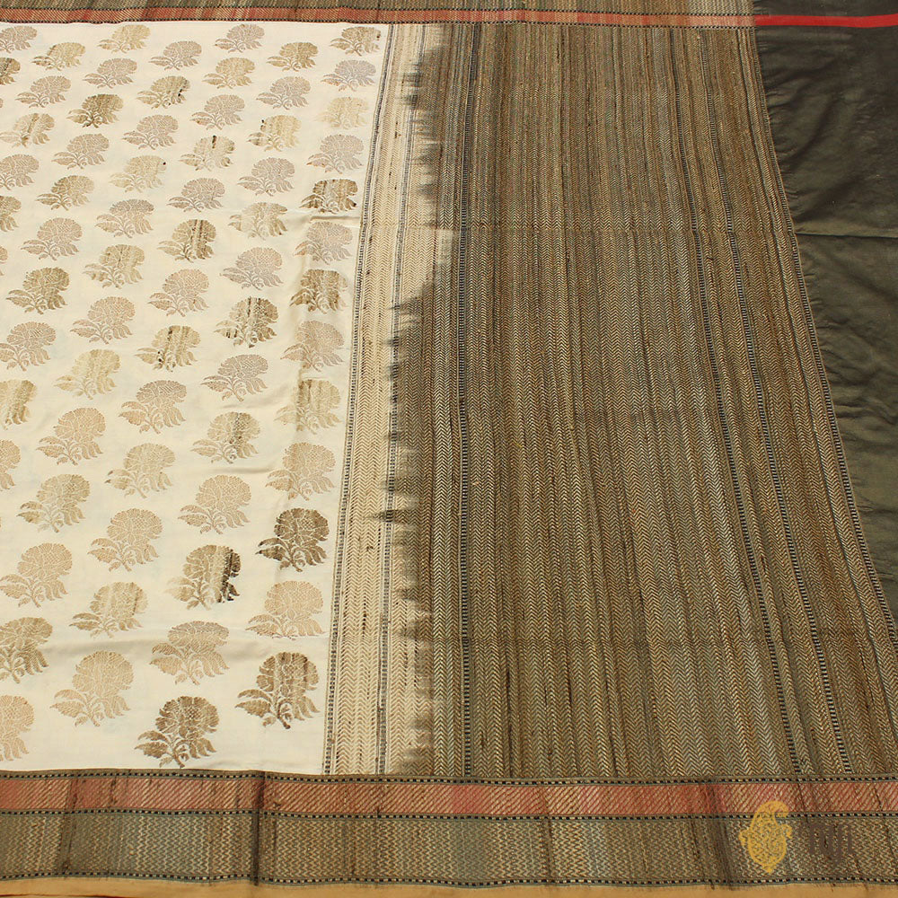 Off-White Pure Katan Silk Banarasi Handloom Saree